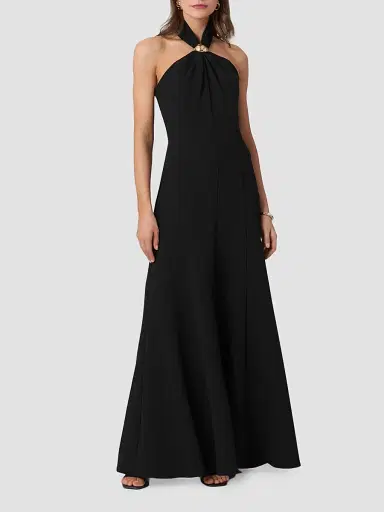 Shoshanna Women's Scottie Crêpe Hardware Halter Maxi Dress - Black | Thumbnail 2 Shoshanna Women's Scottie Crêpe Hardware Halter Maxi Dress - Black | Thumbnail 2
