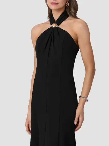 Shoshanna Women's Scottie Crêpe Hardware Halter Maxi Dress - Black | Thumbnail 4 Shoshanna Women's Scottie Crêpe Hardware Halter Maxi Dress - Black | Thumbnail 4