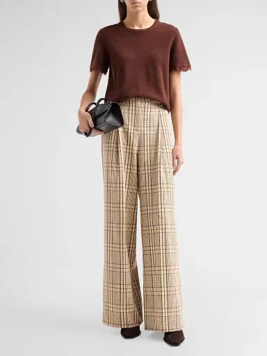 TANYA TAYLOR Women's Adler Plaid Wide-Leg Pants - Wheat Deep Redwood | Thumbnail 2