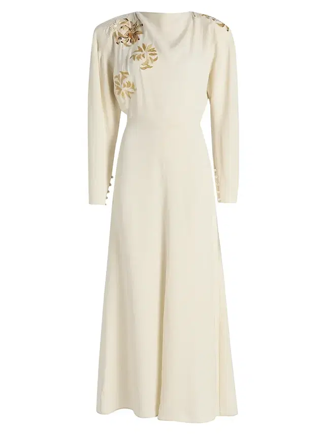 Isabel Marant Women's Samsha Floral-Embroidered Maxi Dress - Ecru