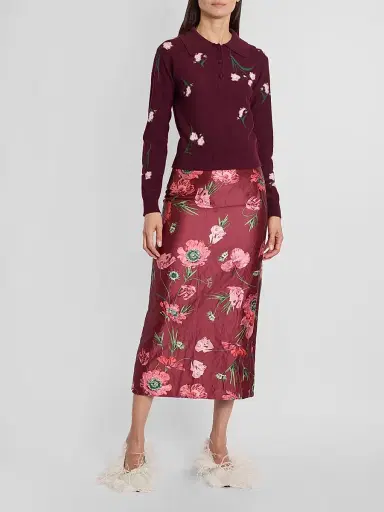 Erdem Women's Floral Satin Midi Skirt | Thumbnail 2 Erdem Women's Floral Satin Midi Skirt | Thumbnail 2
