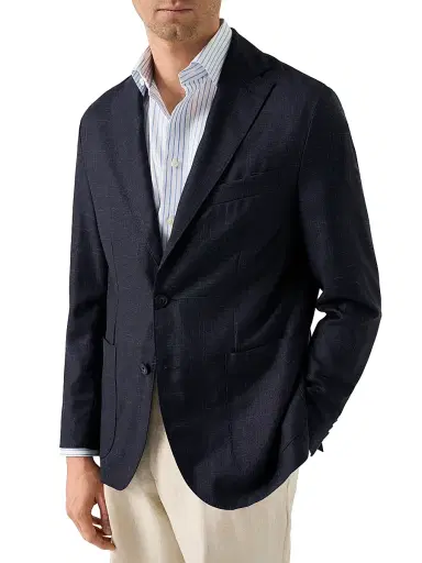 Eton Men's Brushed-Plaid Wool-Silk Jacket | Thumbnail 2 Eton Men's Brushed-Plaid Wool-Silk Jacket | Thumbnail 2