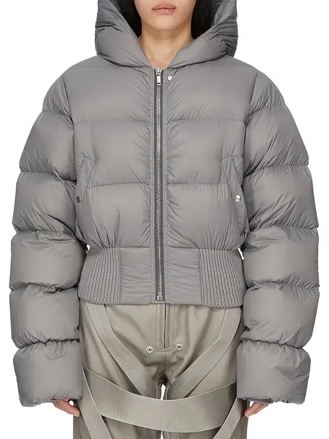 Rick Owens Women's Down Hooded Crop Puffer Jacket - Steel