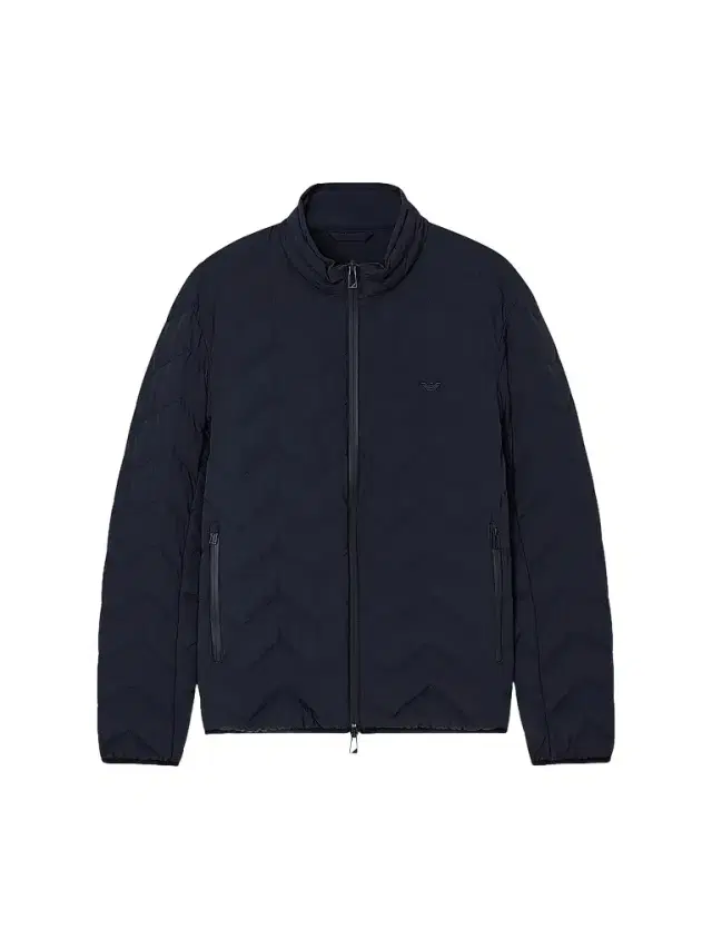 Emporio Armani Men's Chevron-Quilted Nylon Down Jacket - Solid Blue Navy - Size 48