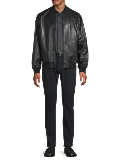 Emporio Armani Men's Leather Bomber Jacket - Black - Size 44 | Thumbnail 2 Emporio Armani Men's Leather Bomber Jacket - Black - Size 44 | Thumbnail 2