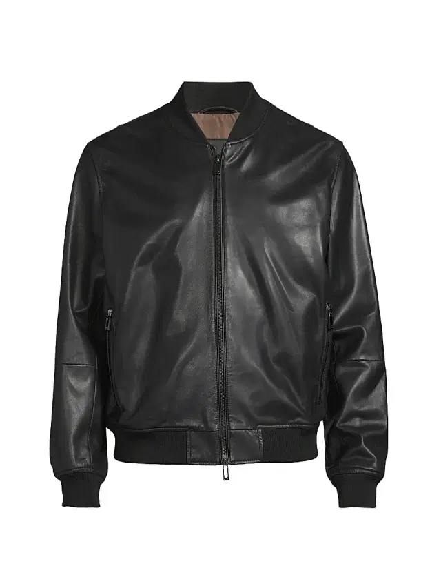 Emporio Armani Men's Leather Bomber Jacket - Black - Size 44