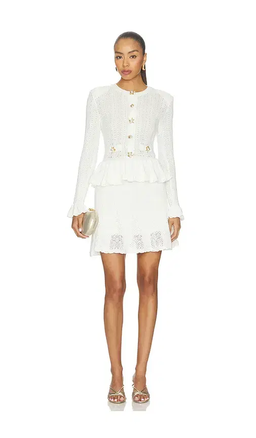 Self-Portrait White Pointelle Peplum Knit Mini Dress