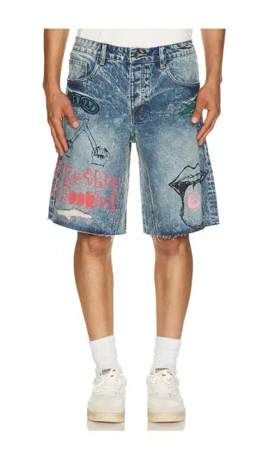 Diet Starts Monday Doodle Denim Shorts | Thumbnail 1