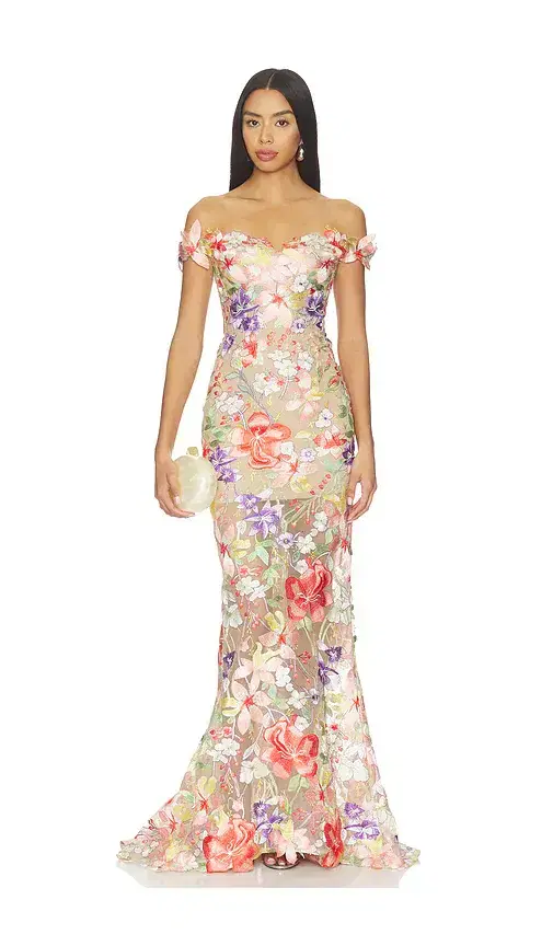 Bronx and Banco Flora 3d Off The Shoulder Gown
