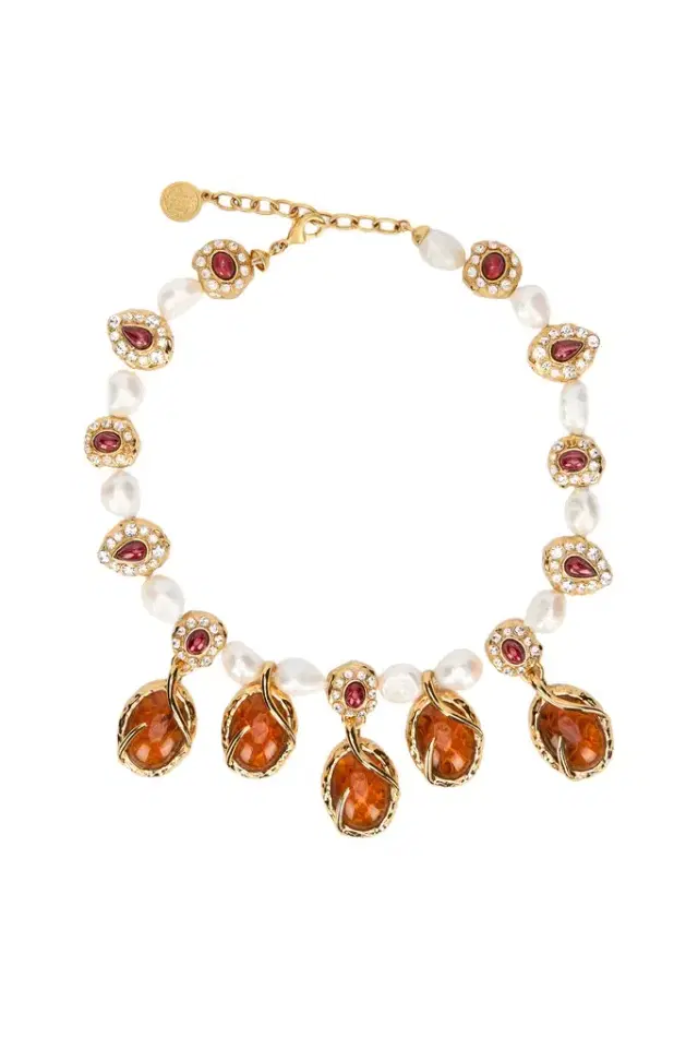Roberto Cavalli Golden Necklace With Pearls And Topaz-Effect Stones