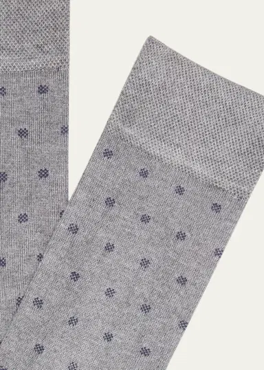 Marcoliani Men's Modal Cashmere Micro Polka Mid-Calf Socks | Thumbnail 2