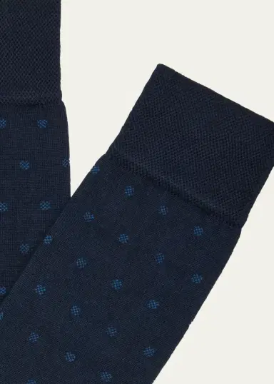 Marcoliani Men's Modal Cashmere Micro Polka Mid-Calf Socks | Thumbnail 3