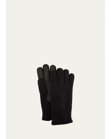Bergdorf Goodman Men's Cashmere Jersey Gloves w/ Deerskin Palms | Thumbnail 1