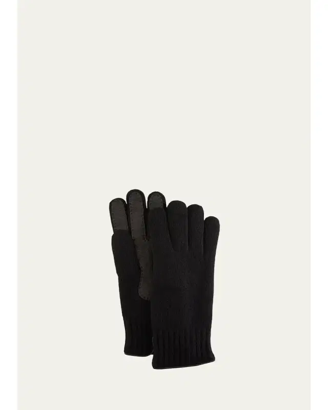 Bergdorf Goodman Men's Cashmere Jersey Gloves w/ Deerskin Palms