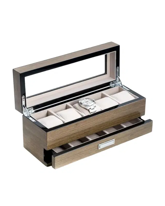 Bey-Berk Men's Personalized Wooden Watch %26 Accessory Storage Case