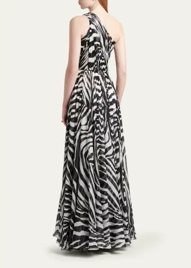 Dolce & Gabbana Zebra-Print One-Shoulder Silk Chiffon Gown | Thumbnail 2