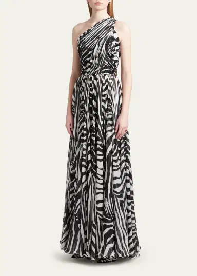 Dolce & Gabbana Zebra-Print One-Shoulder Silk Chiffon Gown | Thumbnail 3
