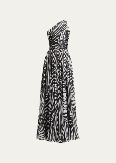 Dolce & Gabbana Zebra-Print One-Shoulder Silk Chiffon Gown | Thumbnail 5
