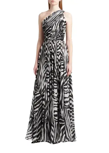 Dolce & Gabbana Zebra-Print One-Shoulder Silk Chiffon Gown | Thumbnail 1