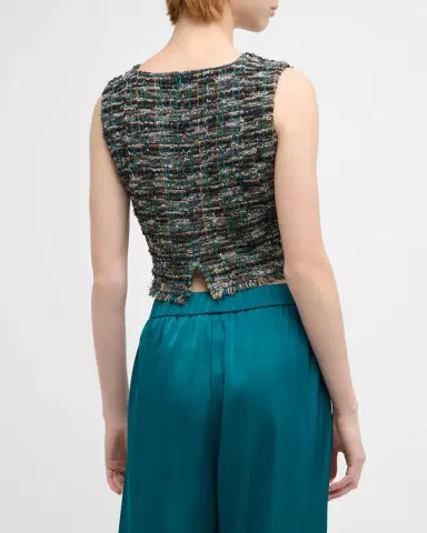 Misook Cropped Fringe-Trim Tweed Knit Tank | Thumbnail 3