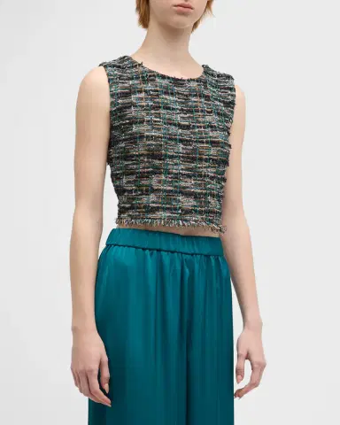 Misook Cropped Fringe-Trim Tweed Knit Tank | Thumbnail 4