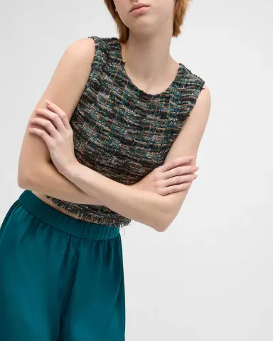 Misook Cropped Fringe-Trim Tweed Knit Tank | Thumbnail 7