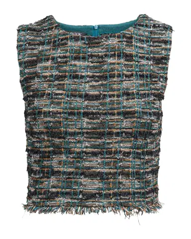 Misook Cropped Fringe-Trim Tweed Knit Tank | Thumbnail 1
