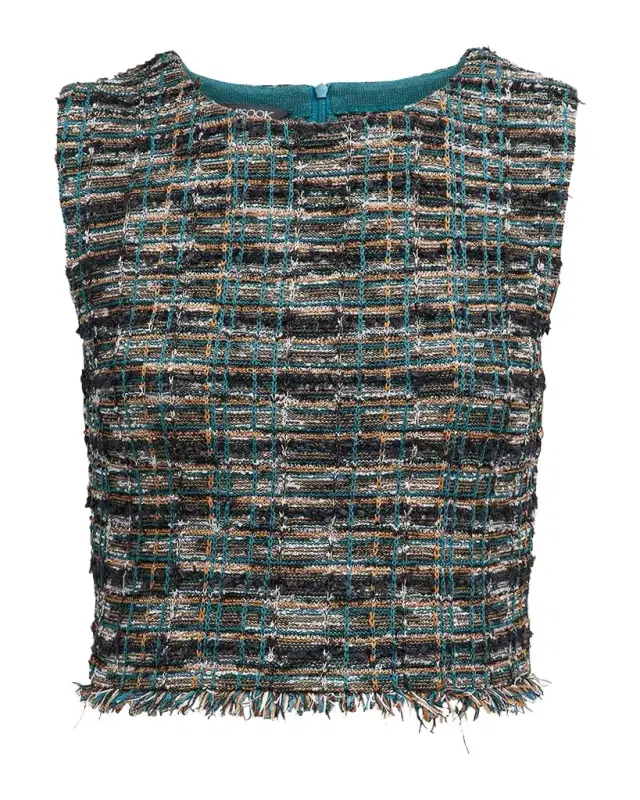 Misook Cropped Fringe-Trim Tweed Knit Tank