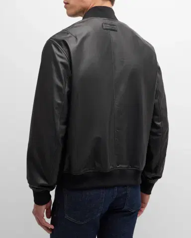 Emporio Armani Men's Leather Bomber Jacket | Thumbnail 3