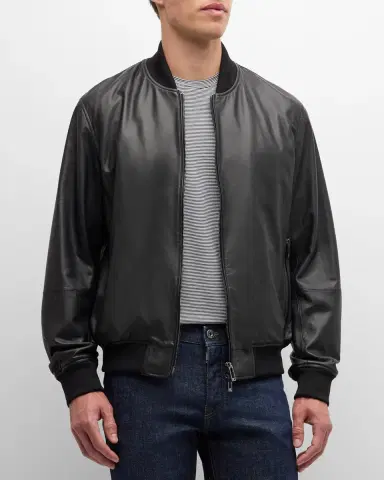 Emporio Armani Men's Leather Bomber Jacket | Thumbnail 4