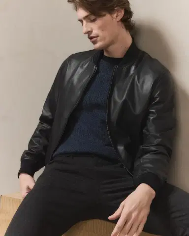 Emporio Armani Men's Leather Bomber Jacket | Thumbnail 5