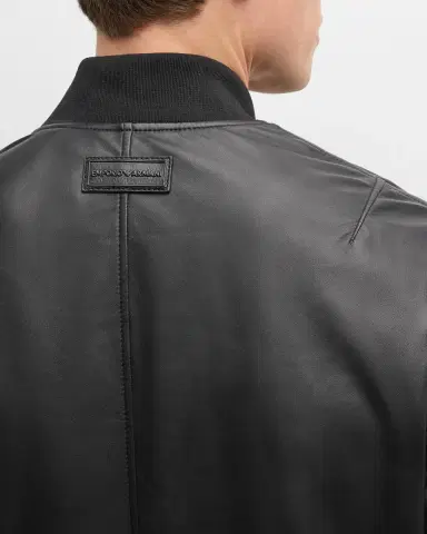 Emporio Armani Men's Leather Bomber Jacket | Thumbnail 6