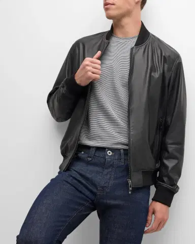 Emporio Armani Men's Leather Bomber Jacket | Thumbnail 8