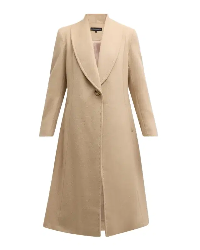 Sofia Cashmere Shawl-Collar Camel Hair Princess Coat
