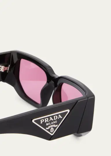 Prada Men's Triangle Logo Bicolor Rectangle Sunglasses | Thumbnail 4