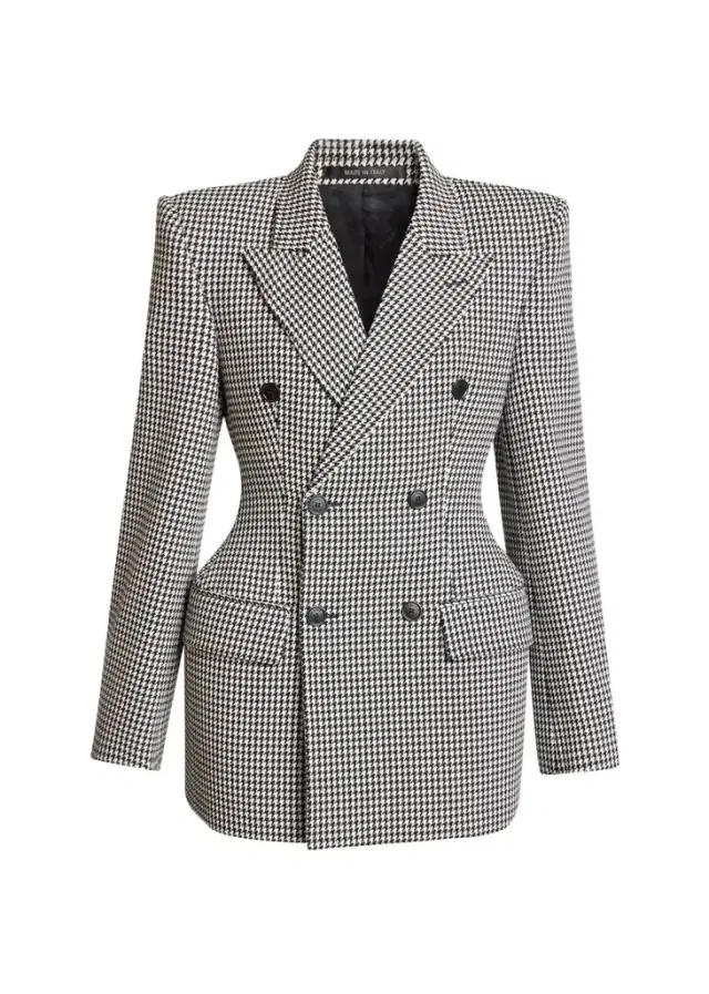 Balenciaga Hourglass Houndstooth Wool Jacket