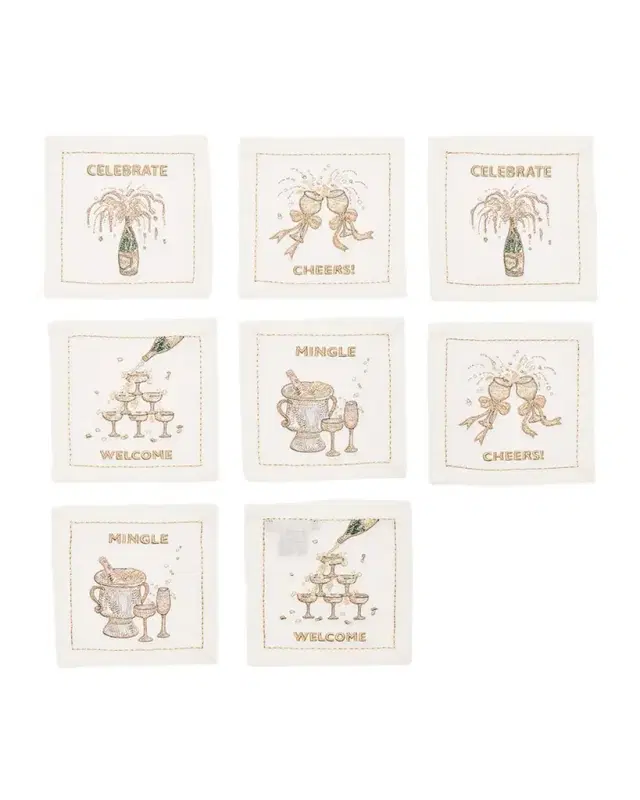 Kim Seybert Cheers Embroidered Cocktail Napkins, Set of 8
