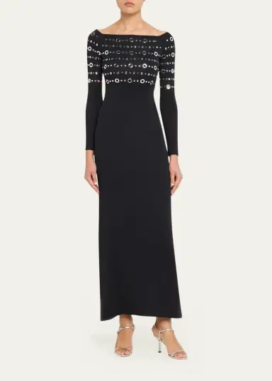 Rabanne Grommet Off-The-Shoulder Long-Sleeve Maxi Dress | Thumbnail 2
