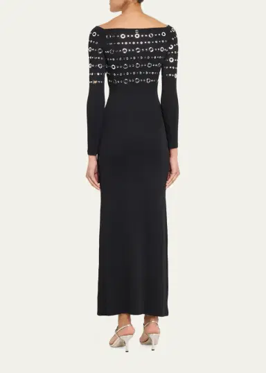 Rabanne Grommet Off-The-Shoulder Long-Sleeve Maxi Dress | Thumbnail 3