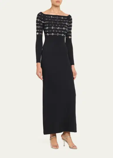 Rabanne Grommet Off-The-Shoulder Long-Sleeve Maxi Dress | Thumbnail 4