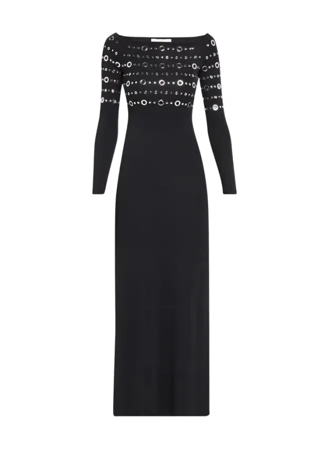 Rabanne Grommet Off-The-Shoulder Long-Sleeve Maxi Dress