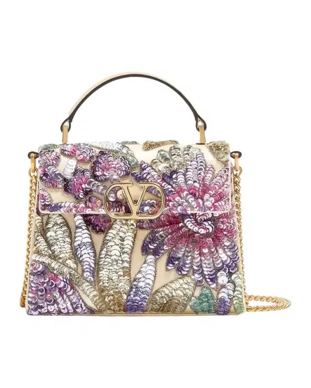 Valentino Garavani VSling Sequin Floral Top-Handle Bag