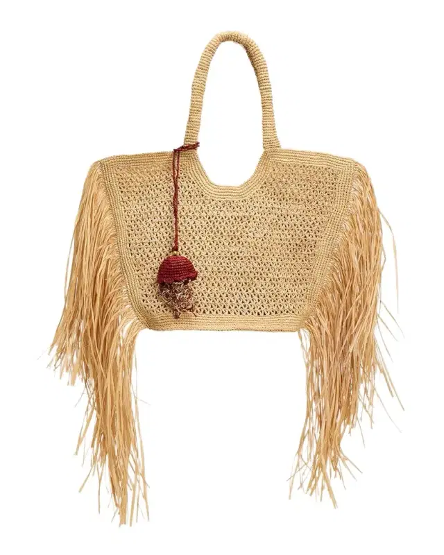 BTB Los Angeles Hunter Fringed Raffia Tote Bag
