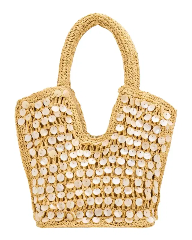 BTB Los Angeles Santiago Faux Shell-Embellished Raffia Tote Bag