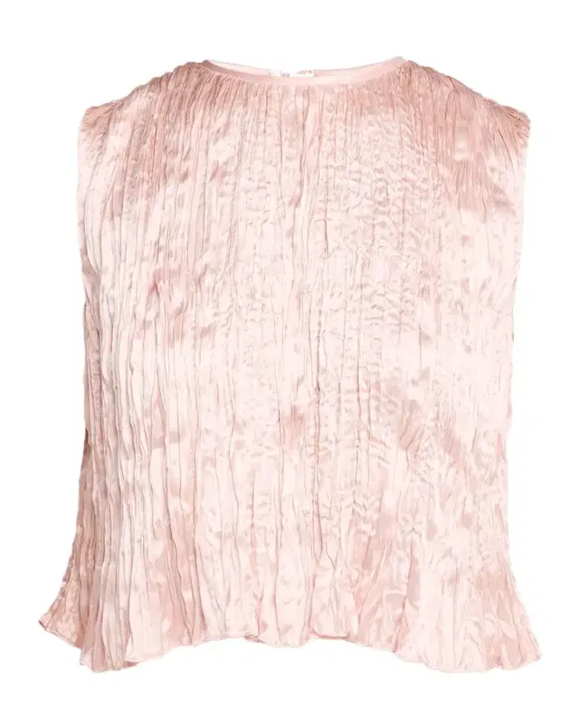 Adam Lippes Anouk Silk Plisse Sleeveless Crop Top