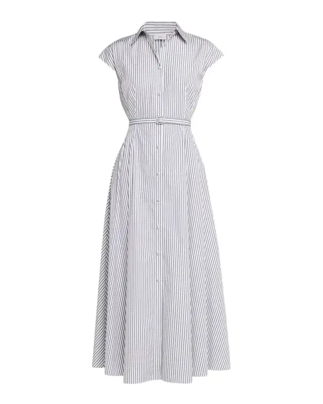 Adam Lippes Palmer Striped Cap-Sleeve Belted Maxi Shirtdress