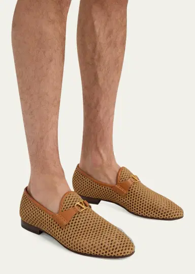 Valentino Garavani Men's V-Logo Raffia-Effect Loafers | Thumbnail 2 Valentino Garavani Men's V-Logo Raffia-Effect Loafers | Thumbnail 2