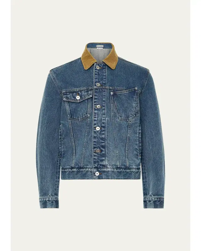 JW Anderson Mens Corduroy-Collar Twisted Pocket Denim Jacket