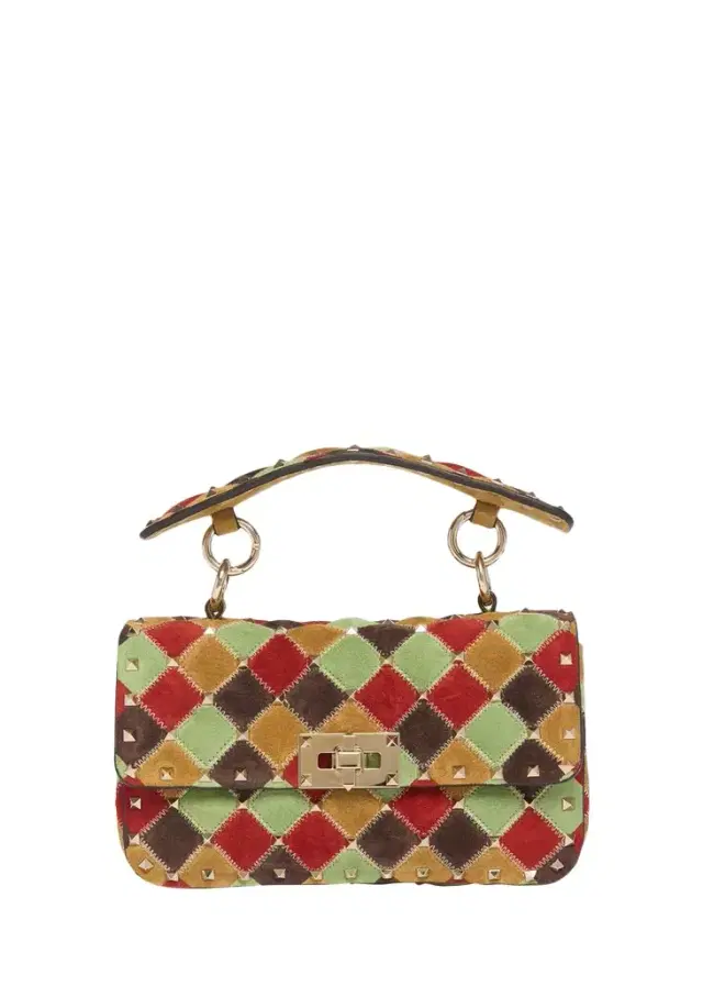 Valentino Garavani Small Rockstud Patchwork Suede Shoulder Bag