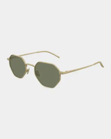 Bottega Veneta Men's Intrecciato Geometric Titanium Sunglasses | Thumbnail 2